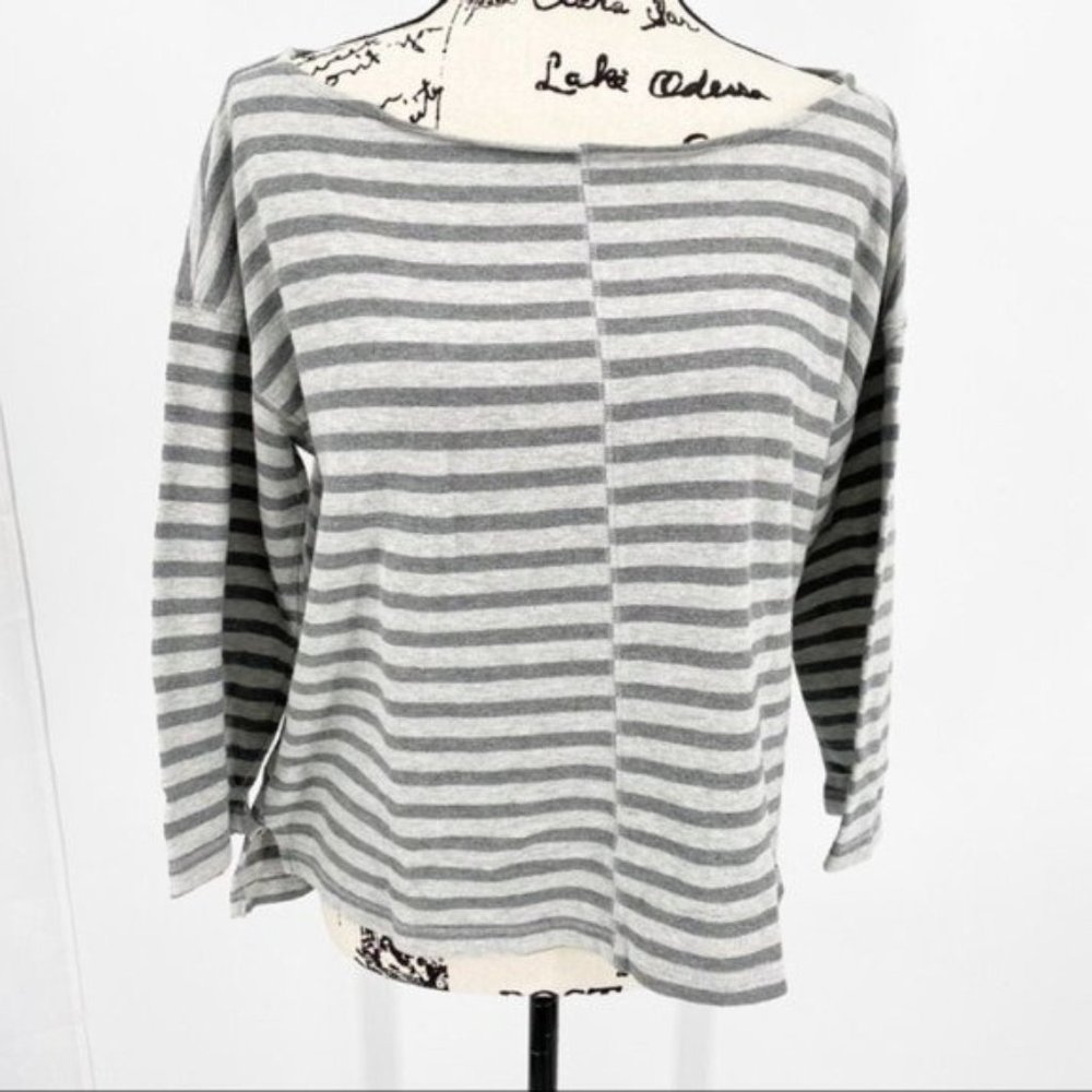 Lou & Grey Striped Top Dark and Light Gray Sz M